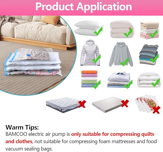 Electric Pump for Vacuum Storage Bags, Travel Vacuum Pump for Various Vacuum Seal Bags Portable Vacpack Air Pump for Compression Clothing Blanket Luggage Pink (Storage Bag Not Included)