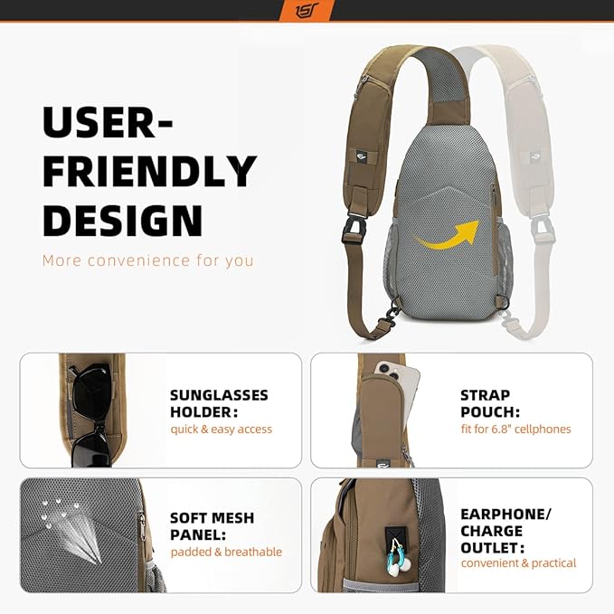 SKYSPER Sling Bag RFID Crossbody Sling Backpack Cross Body Shoulder Bag Travel Hiking Daypack for Women Men(Taupe)