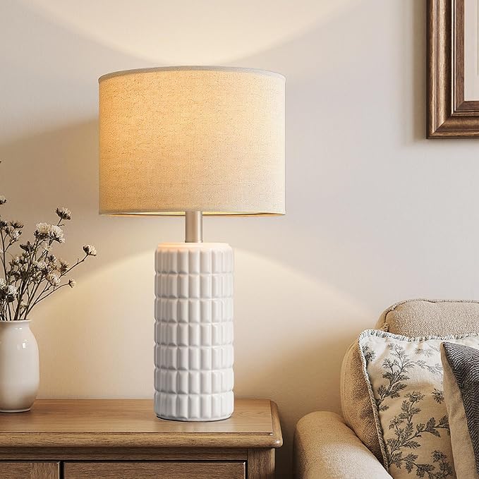 Seealle 23" Modern Ceramic Table Lamps Set of 2, Lamps for Bedroom, White | Lamps for Living Room, Bedroom, Bedside, Night Stands, End Table, Desk, Farmhouse Home Decor
