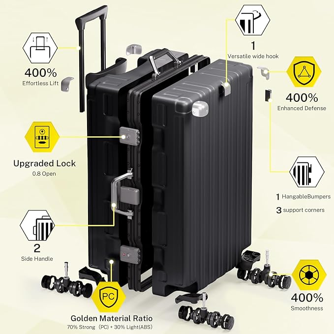 Krute No Zipper Luggage Set 2 Pieces Aluminum Frame Suitcase Sets Polycarbonate Hard Shell Luggage TSA Lock Checked Suitcase with Spinner Wheels