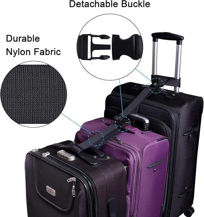 Wisdompro 2 Pcs Add a Bag Luggage Strap, Heavy Duty Adjustable Suitcase Belt Travel Attachment Travel Accessories for Connecting Your Luggage Together - Black (T-Type and Normal)