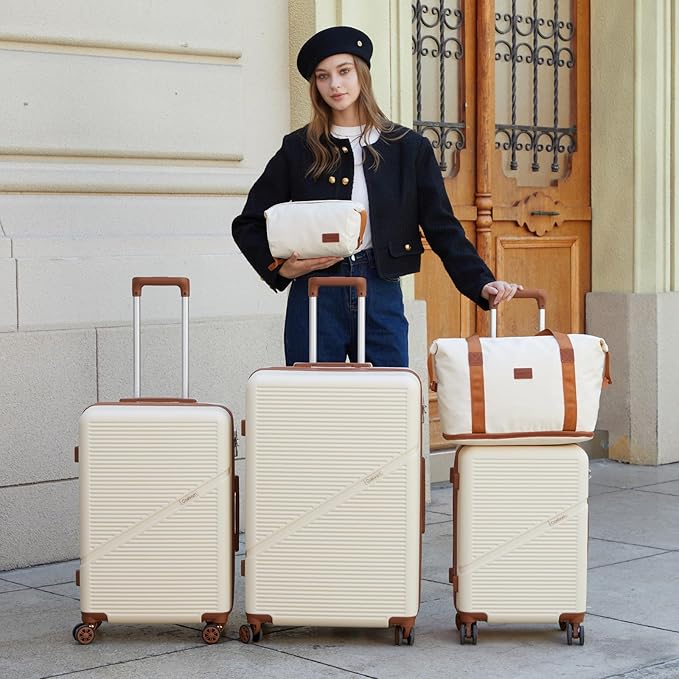 5 Piece Luggage Sets with Spinner Wheels, Hardshell ABS Suitcase Set with Tsa Lock, Lightweight Hardside Waterproof Travel Suitcases for Men Women, White (20"/24"/28")
