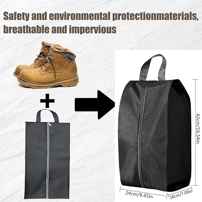 5Pcs XL Travel Shoe Bags Portable Travel Gifts Shoe Organizer with Zipper Closure, Waterproof Nylon Shoe Storage Organizer with Handle Travel Bags For Men and Women, Black