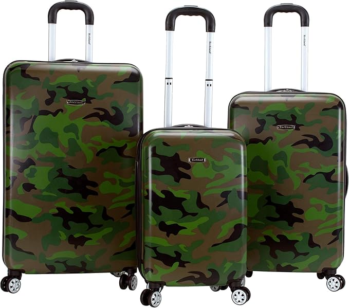 Rockland Safari Hardside Spinner Wheel Luggage, CAMO, 3 Piece (20"/24"/28")