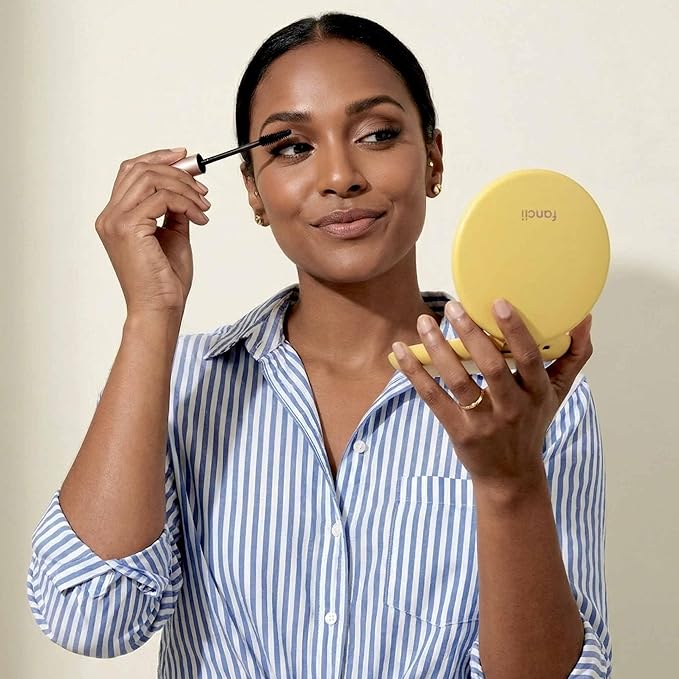 Fancii Taylor Travel Makeup Mirror with LED Light, Rechargeable, 10x /1x Magnifying, Tru-Glow Lighting System, XL Large 5” Wide | Compact Mirror for Purses (Marigold)