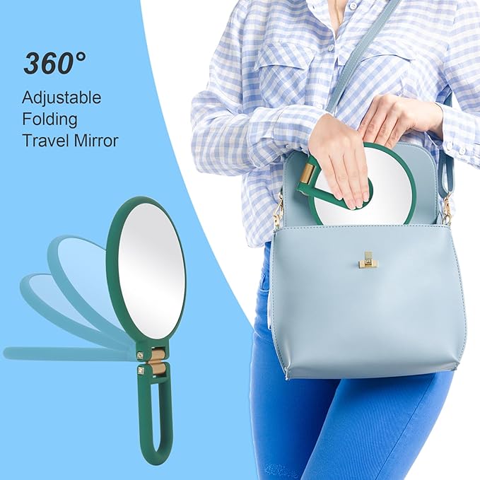 Sifolo 30x Magnifying Mirror, Travel Hand Mirrors with Handle - Double Side Handheld Mirror with 1X 30X Magnification & Adjustable Handle/Stand, Hand Held Foldable Travel Mirror for Makeup(Army Green)
