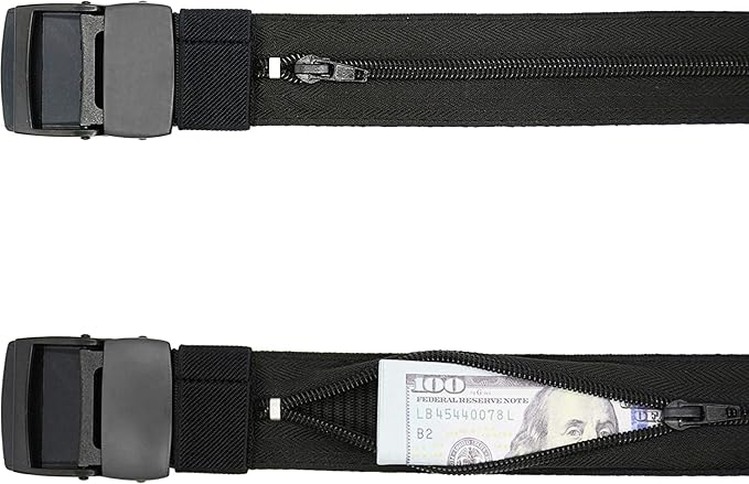 Money Belts for Travel for Men, Nylon Military Tactical Mens with Zinc Alloy Buckle, Security Money Belt with Hidden Money Pocket - Black