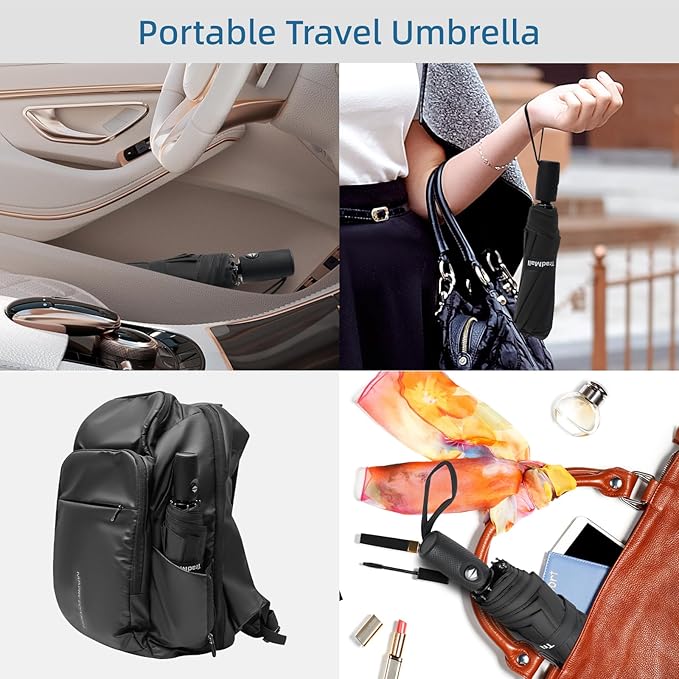 TradMall Travel Umbrella, 42/45 Inches Double Vented Canopy Windproof Automatic Strong Compact Folding Umbrellas for Rain Women and Men