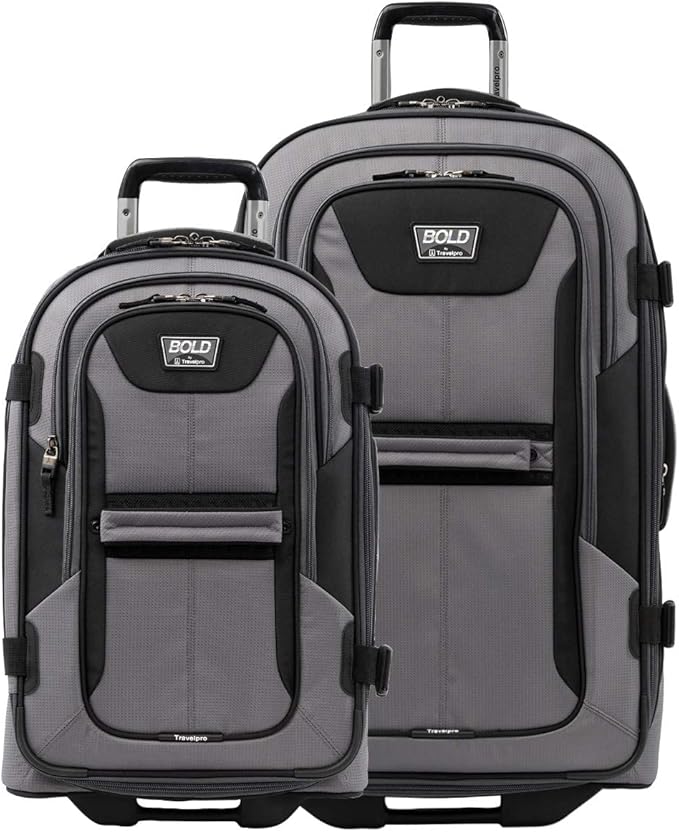 Travelpro Unisex-Adult Bold Softside Expandable Rollaboard Upright Luggage (Grey/Black, 2-Piece Set (22/28))