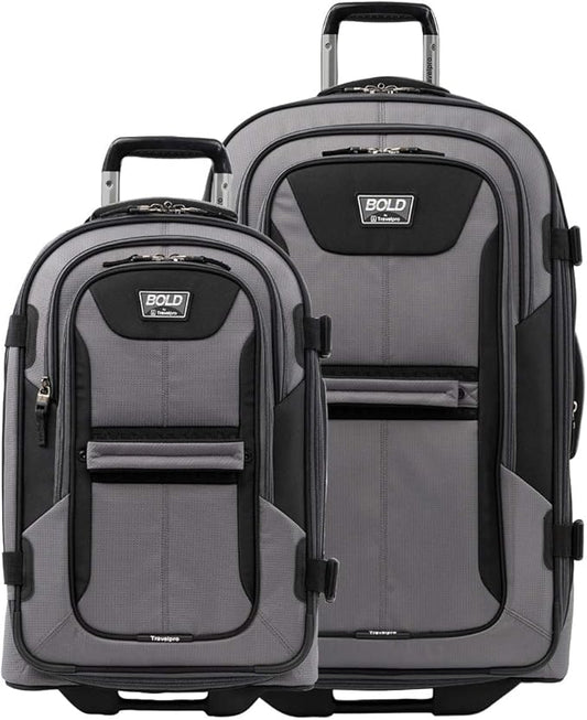 Travelpro Unisex-Adult Bold Softside Expandable Rollaboard Upright Luggage (Grey/Black, 2-Piece Set (22/28))