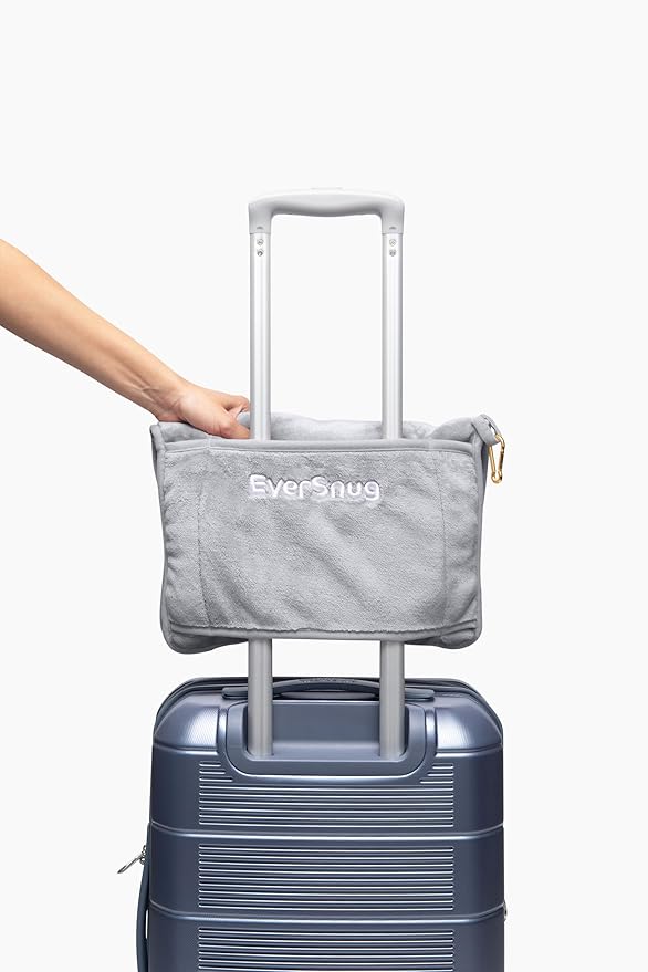 EverSnug Travel Blanket and Pillow - Ultra-Soft, Compact & Lightweight, 65x40 Inches, with Carry Case, Luggage Sleeve & Backpack Clip for Airplane Comfort (Light Grey)