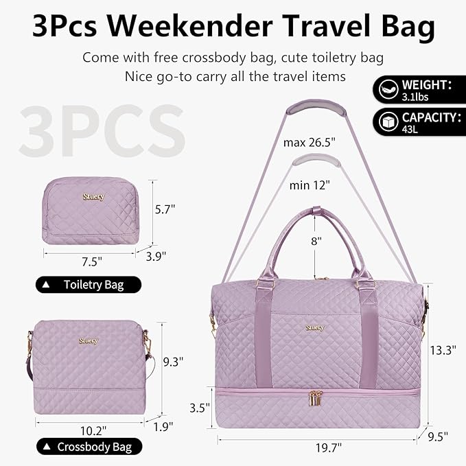 Weekender Bag, Large Travel Duffel Bag for Women, Carry on Overnight Bag with Shoe Compartment and Toiletry Bags