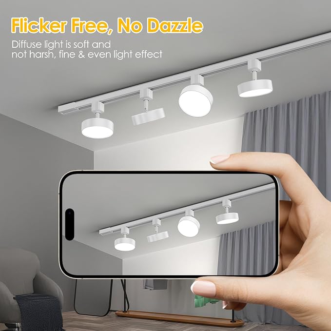 Diffuse LED Track Lighting Heads H Type, 12W 4000K, 4 Pack White | Track Light Heads Dimmable Kitchen Track Lighting Fixtures Ceiling, Compatible with H Track Rails，Flicker Free CRI90+ 1000lm