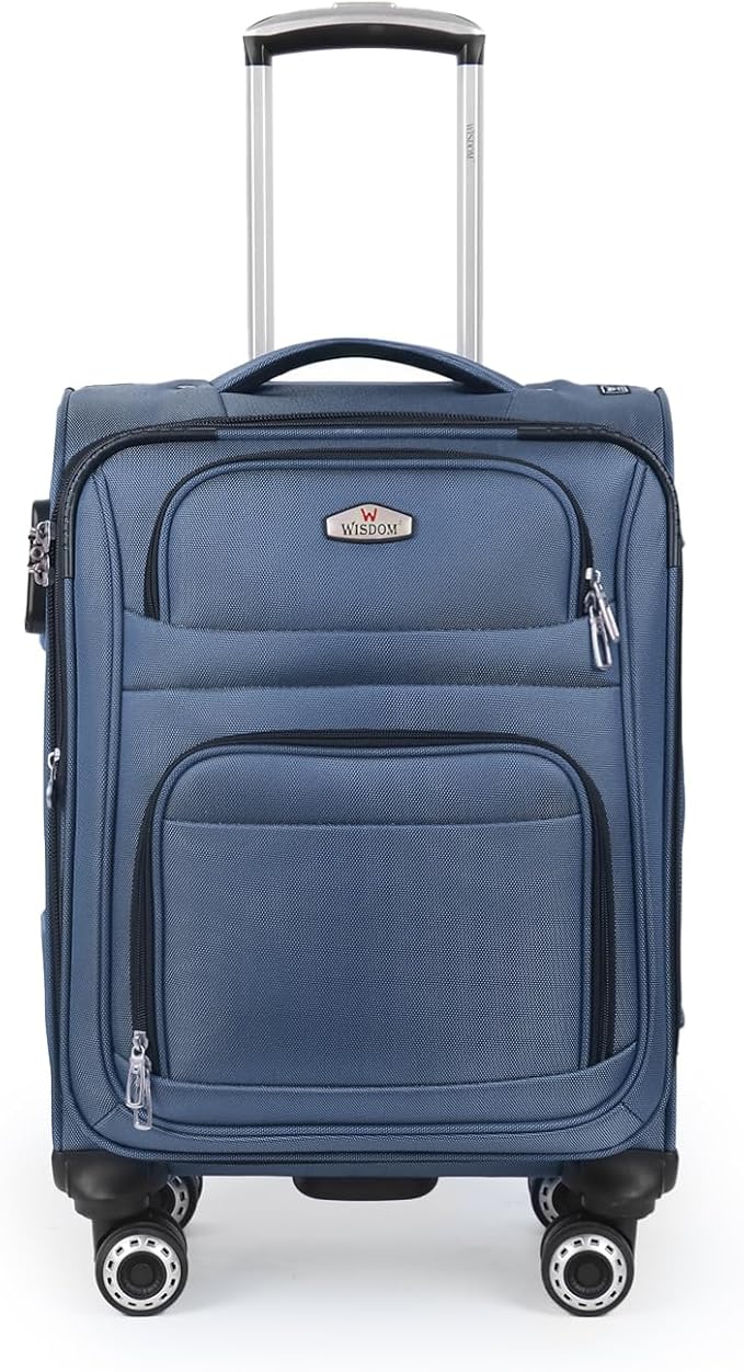 20'' Carry on Luggage,Softside Suitcase w/Combination LOCK,Expandable 15% Luggage w/Double Spinner Wheels,Lightweight Rolling Suitcases for Men/Women（Blue,20in）