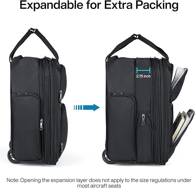 Hanke Expandable Underseat Carry on Luggage for Airplanes,Small Rolling Softside Suitcase Travel Luggage Personal Item Bag,Lightweight luggage bags for travel,Black,16-Inch