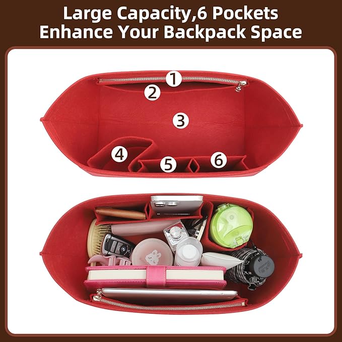 Doxo Purse Organizer Insert Compatible with Longchamp Le pliage L Handbag Insert (Large, Red)