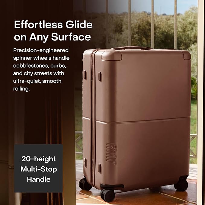Checked Plus with CaseSafe - 28.75" Trackable TSA Lock Airline Approved Check In Luggage with Wheels, Rolling Suitcase for Men & Women - Silent Spinner Wheels, Y-Strap - Dark Brown