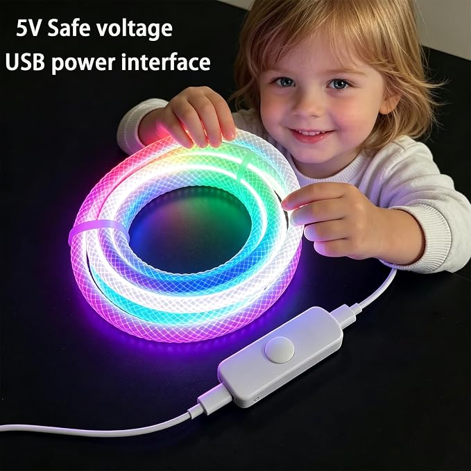 LED Neon Rope Light, RGBCW Color, USB 5V, 360-Degree Luminous, Waterproof IP67, Flexible Nylon, Indoor Outdoor Decoration (25ft)