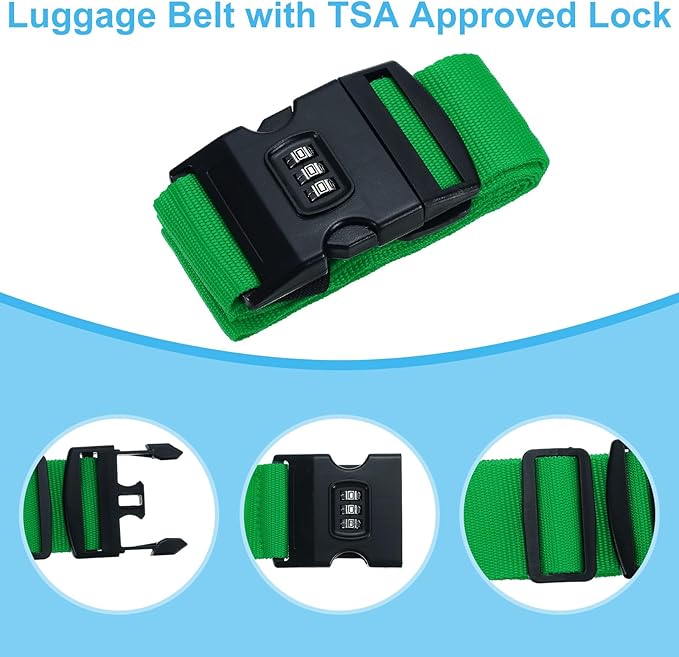 PATIKIL Luggage Straps, Suitcase Straps Adjustable Luggage Belts Strap with Combination Lock for Luggage Suitcases Travel, Grass Green