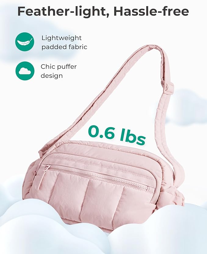 BAGSMART Anti Theft Crossbody Bags for Women Travel Purse, Medium Quilted Puffy cross body bag, Handbags Shoulder Purses, Baby Pink-medium