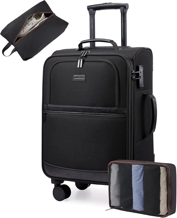 LOVEVOOK Carry On Luggage 22x14x9 Airline Approved,20 Inch Suitcases with Spinner Wheels,Softside Carry-on Suitcase with TSA Lock for Men Women Business Trip Weekender Travel,Black