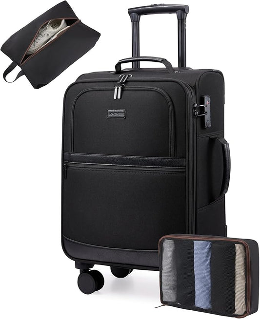LOVEVOOK Carry On Luggage 22x14x9 Airline Approved,20 Inch Suitcases with Spinner Wheels,Softside Carry-on Suitcase with TSA Lock for Men Women Business Trip Weekender Travel,Black
