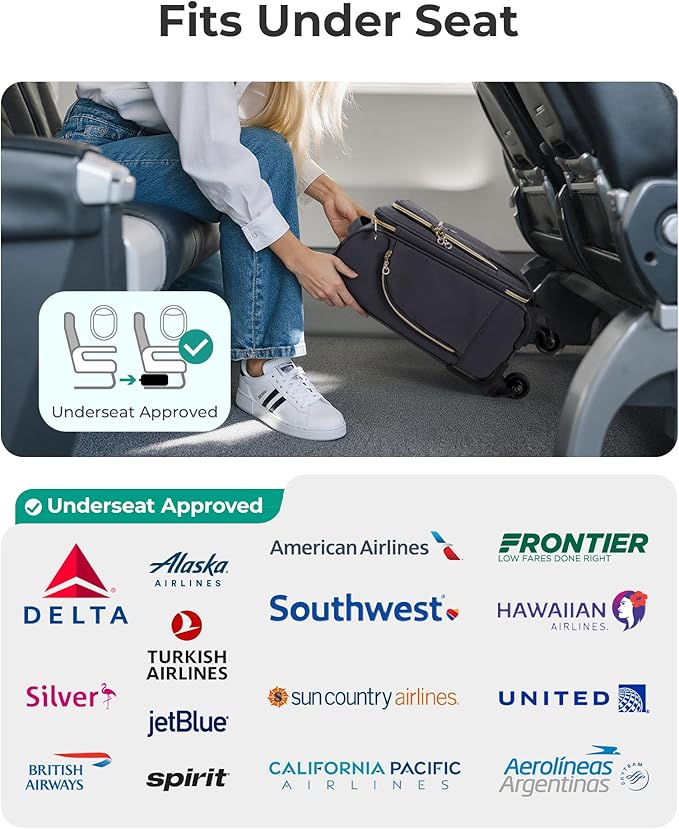 BAGSMART Underseat Carry On luggage Airline Approved, 16-inch Small Softside Underseater Travel Suitcase with Spinner Wheels Overnight Bag Small Rolling Carry-on for Women Men Weekender,Grey
