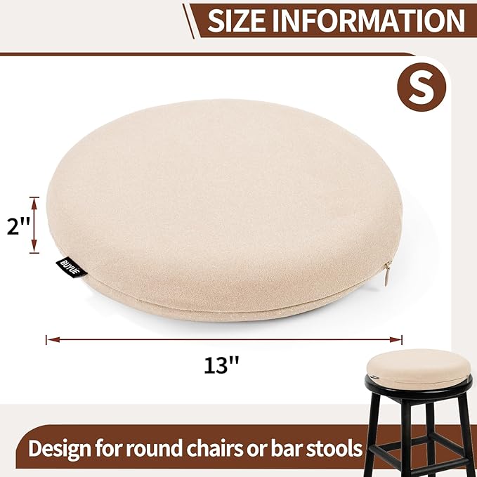 BUYUE Memory Foam Seat Cushion, Dia 13" Soft Velvet Round Stool Cushion Anti-Slip Chair Pads, S, Beige