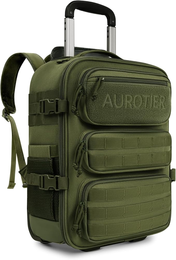 Rolling Tactical Laptop Backpack, Underseat Travel Backpack with Wheels, 16 Inch Wheeled Military Computer Backpack for Men and Women, Roller Overnight Molle Outdoor Hiking College Carry on Luggage