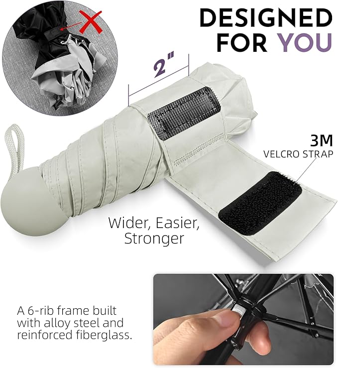 Travel Mini Umbrella Compact Small & Lightweight, UV Rain Protection, Pocket-Sized Folding Umbrellas with Quickdraw & Case for Men Women & Kids Backpack