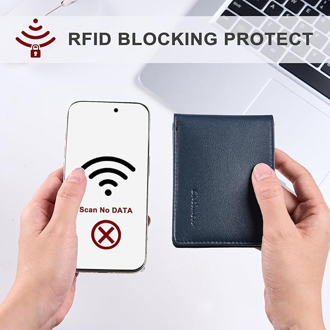 Chelmon Slim Wallet for Men ID Window with RFID Blocking Front Pocket Minimalist Bifold Bussiness Card Holder Gift for Men, Dark Blue