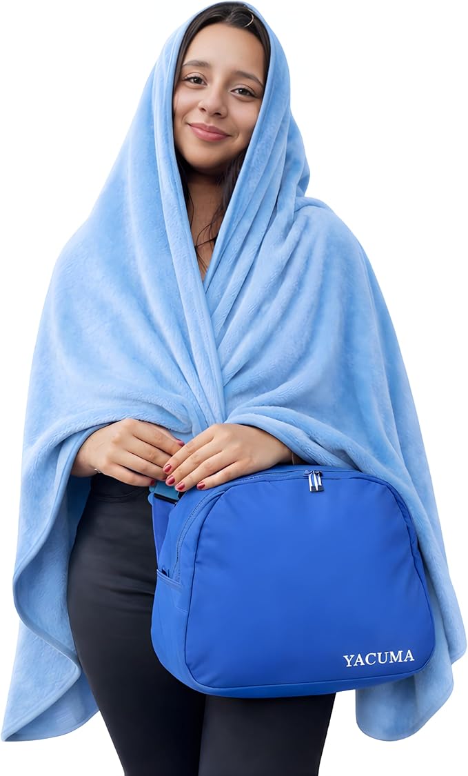 Travel Blanket Airplane – Ultra Soft Flannel 40”x60”, Cozy Compact Blanket with Organizer Bag, Lightweight Comfort for Flights & Home