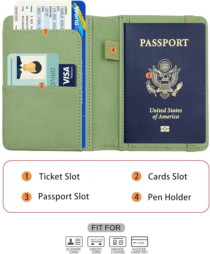 Melsbrinna Premium Leather Passport Holder Covers Case, Waterproof Rfid Blocking Travel Wallet Passport Holder with Pen Holder, Cute Passport Book for Women/Men