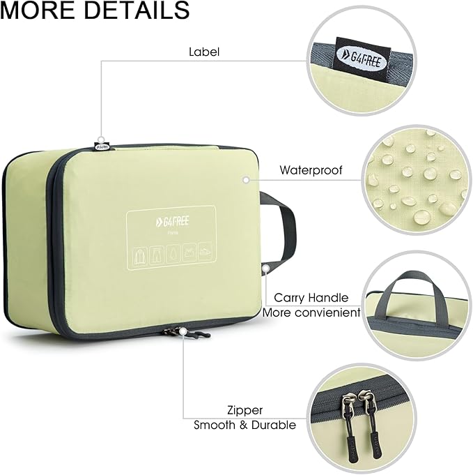 G4Free 6 Set Compression Packing Cubes, 3 sizes Travel Packing Organizers for Suitcases, Expandable Luggage Suitcase Storage Bags Set, Lightweight Packing Cubes Travel Essentials
