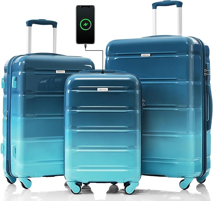 3 Piece Suitcase Luggage Sets, ABS with TSA Lock and USB Port