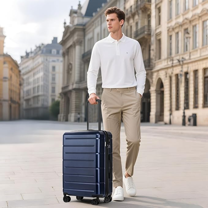 KYME Luggage Sets 2 Piece Suitcase Set Hardshell 20 inch/24 inch Luggage with Spinner Wheels Hardside PC+ABS Checked Large Suitcase with TSA Lock for Men Women Navy
