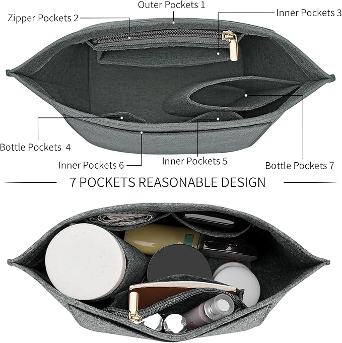 LOUKAYCCI Felt Purse Organizer Insert for Longchamp Le Pliage L Handbag Insert (Light Grey, Large)