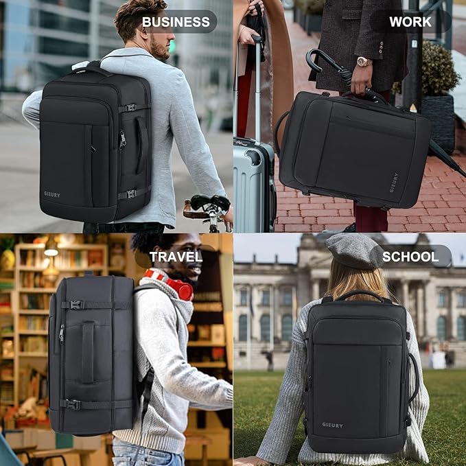 55L Carry On Backpack, Extra Large Travel Backpack for Men & Women, Expandable 60L Big Capacity Bag For Airplanes, Travel Gifts for Men Women, Fits 18.4 Inch Laptop, Luggage Suitcase Daypack, Black