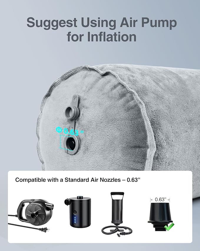 Luxtude Inflatable Body Pillow for Adults Kids, Travel Body Pillows for Side Sleeper, 47Inch Long Round Bolster Pillows for Bed, Round Cervical Cylinder Pillow for Hugging Sleeping, Back etc.