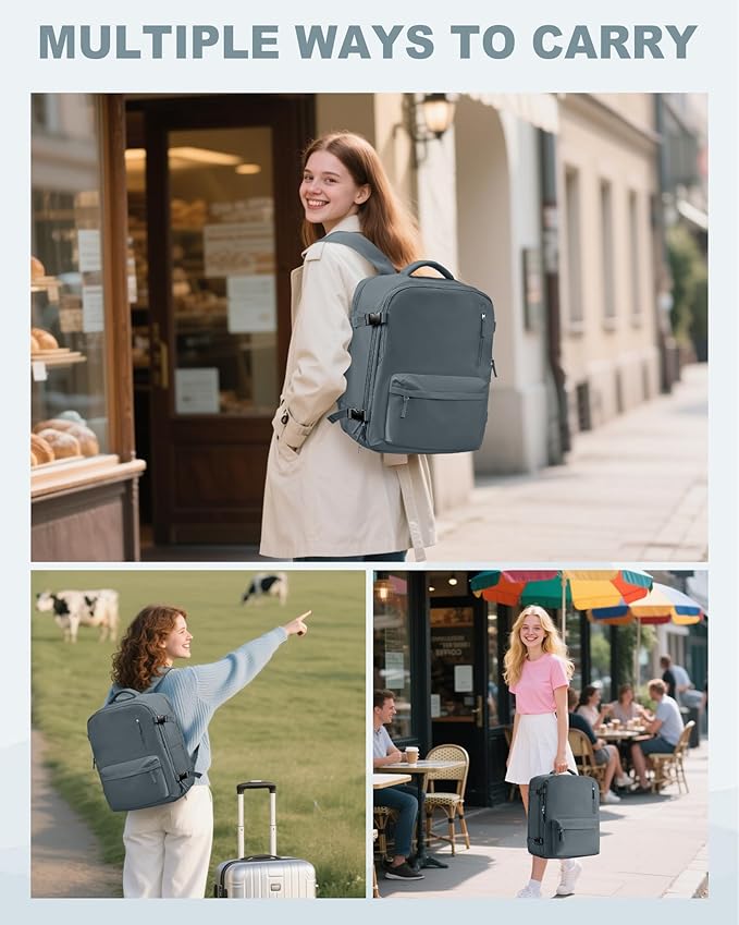 VECAVE Travel Backpack for Women, Airline Flight Approved Carry On Backpacks Waterproof 14 Inch Laptop Backpack with Shoe Compartment Casual Daypack GreyBlue