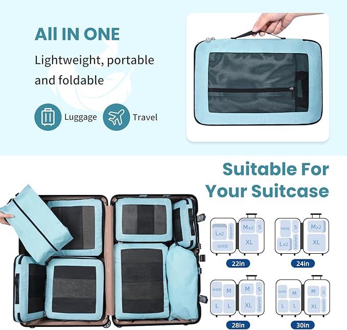 Compression Packing Cubes for Travel, Lightweight Vacation Travel Essentials, Travel Accessories for Suitcase Organizer Bags Set, Durable Luggage Organizer