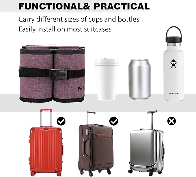 Luggage Cup Holder Attachment – Hands-Free Drink Carrier for Coffee Mugs, Bottle and Tumblers, Essential Travel Accessory, for Flight Attendants & Travelers