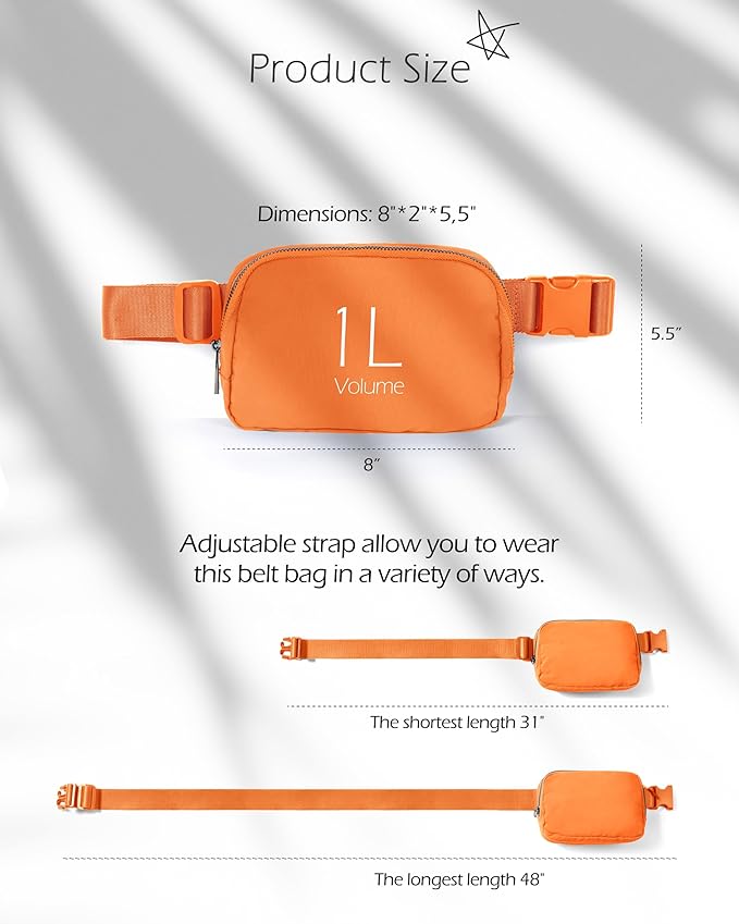 ODODOS Unisex Mini Belt Bag with Adjustable Strap Small Fanny Pack for Workout Running Traveling Hiking, Orange