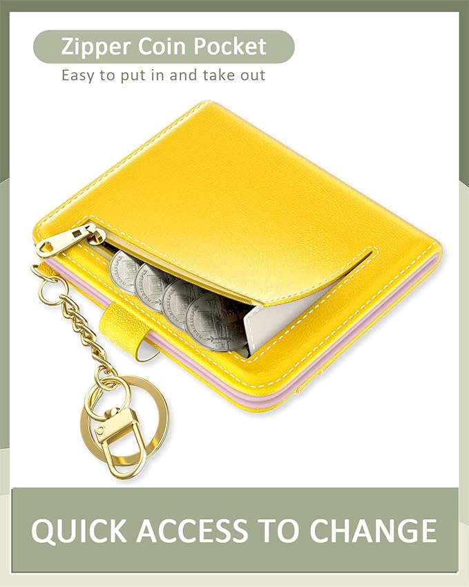 Aiawoxc Womens Wallet, RFID Small Wallets for Women, Slim Compact Credit Card Holder, Cute Leather Bifold Ladies Purse with Zipper Coin Pocket and ID Window, Yellow