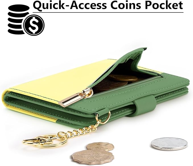 Airkit Small Wallets Woman RFID Blocking Leather Credit Card Holder - with ID Window - Card Wallets for Women - with Zipper Coin Purse - Keychain Wallet