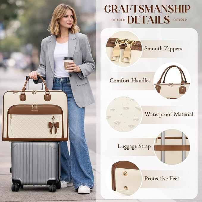 RAINSMORE Garment Bag for Travel Womens Hanging Suit & Dress Travel Bag Foldable Garment Duffle with Pockets & Strap, Carry On Compatible