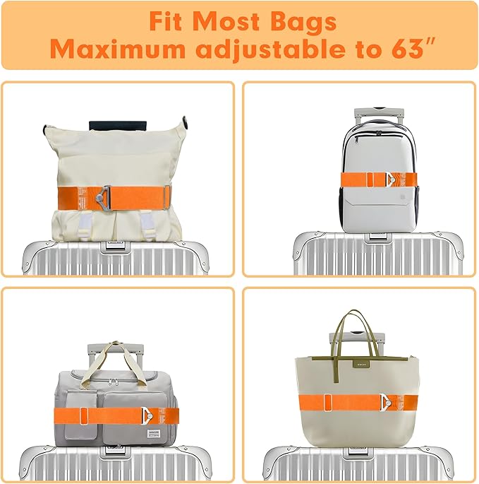 2-in-1 Travel Belt for Luggage Over Handle, Luggage Belt for Carry on Bag, Suitcase Straps, Add a Bag Bungees Luggage Straps Adjustable with Alloy Buckle,Hands-Free for Airport (Orange, 1 Pack)