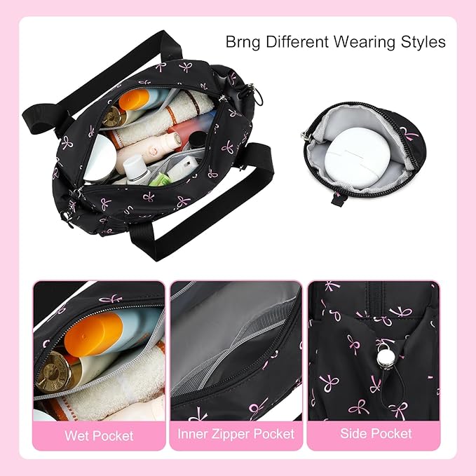 CAMTOP Mini Gym Bag for Women, Small Gym Tote Bag Puffy Quilted Sports Duffel Bag with Wet Compartment and Coin Purse Duffel Bags Dance Yoga Workout Bag for Gifts