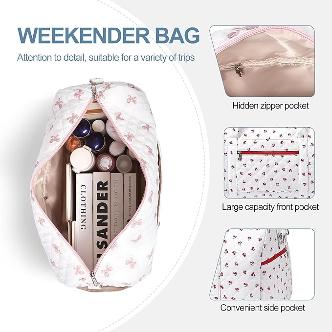Gym Bag for Women, Cute Duffle Bag, Quilted Duffle Bag for Travel, Floral Duffle Bags, Weekend Bag with Zipper Pocket Dance Bag Organizer
