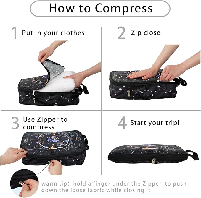 6 Pcs Compression Packing Cubes for Travel, Waterproof Luggage Organizer Washable Storage Bags Set - Packaging Cubes for Backpack Travel and Carry-Ons